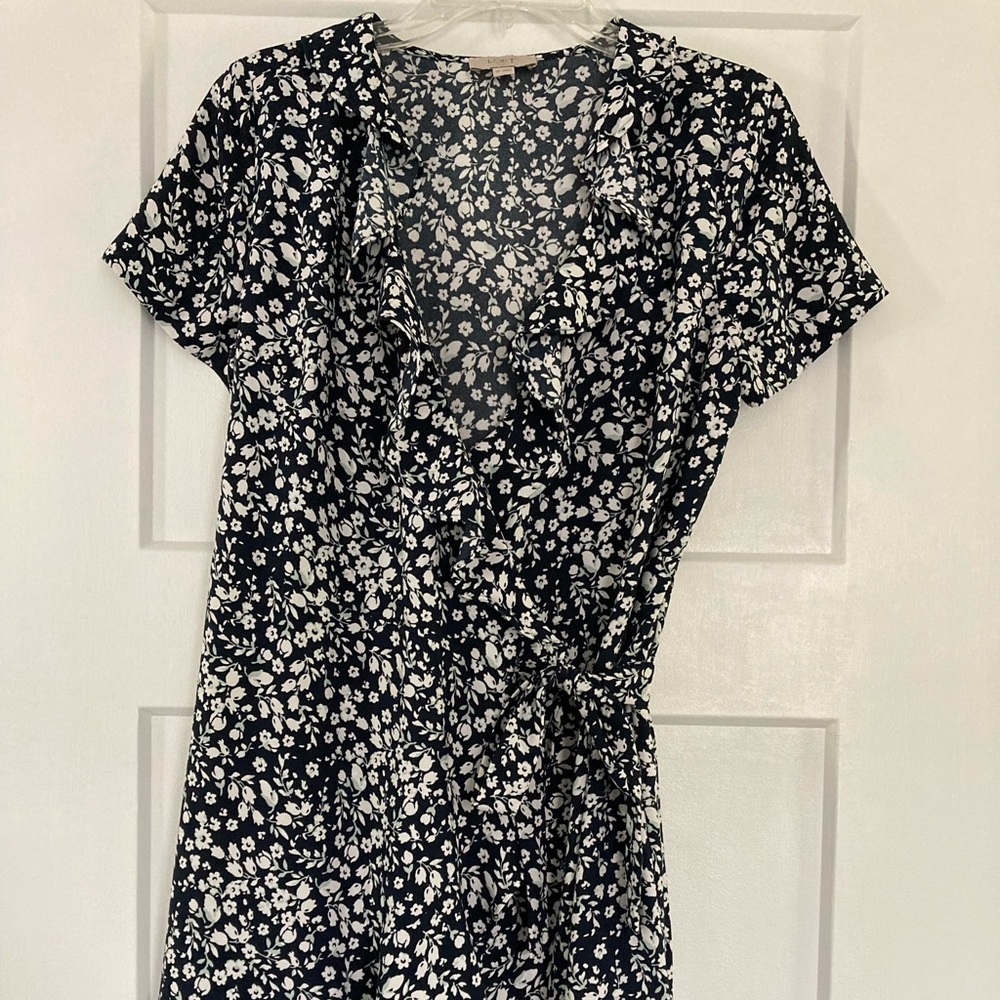 LOFT Navy and White Floral Wrap Dress